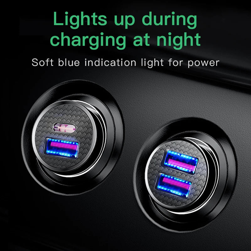 Baseus USB Car Charger Quick Charge QC 4.0 PD 3.0 5A Dual USB Type C Fast Charging Car Charger For iPhone Xiaomi POCO