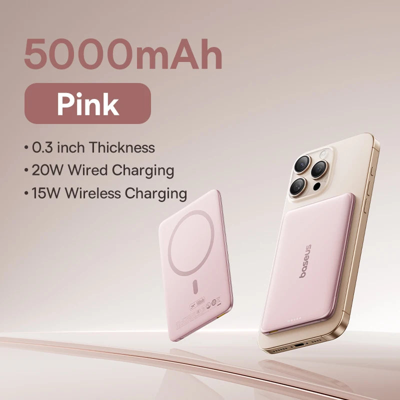 Baseus 5000mAh Magnetic Power Bank 15W Wireless 20W Wired Charging Thin Card-Sized Slim Portable Powerbank for iPhone Samsung