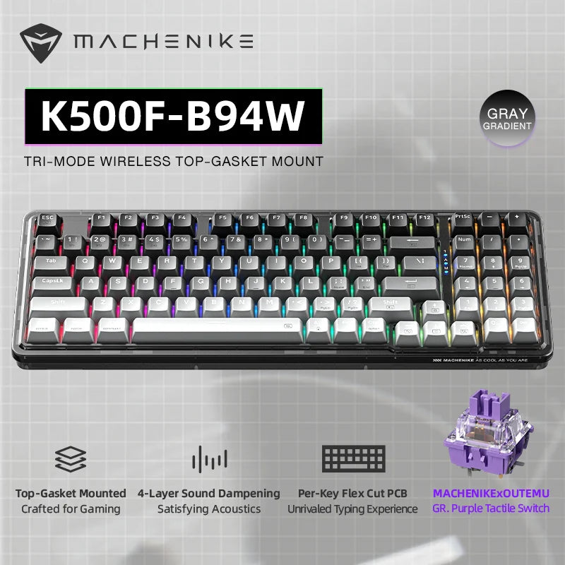 Machenike K500F-B94W Wireless Mechanical Keyboard 94Keys Hot-Swap Top-Gasket Mount 2.4G Bluetooth Gaming Keyboard For Gamers