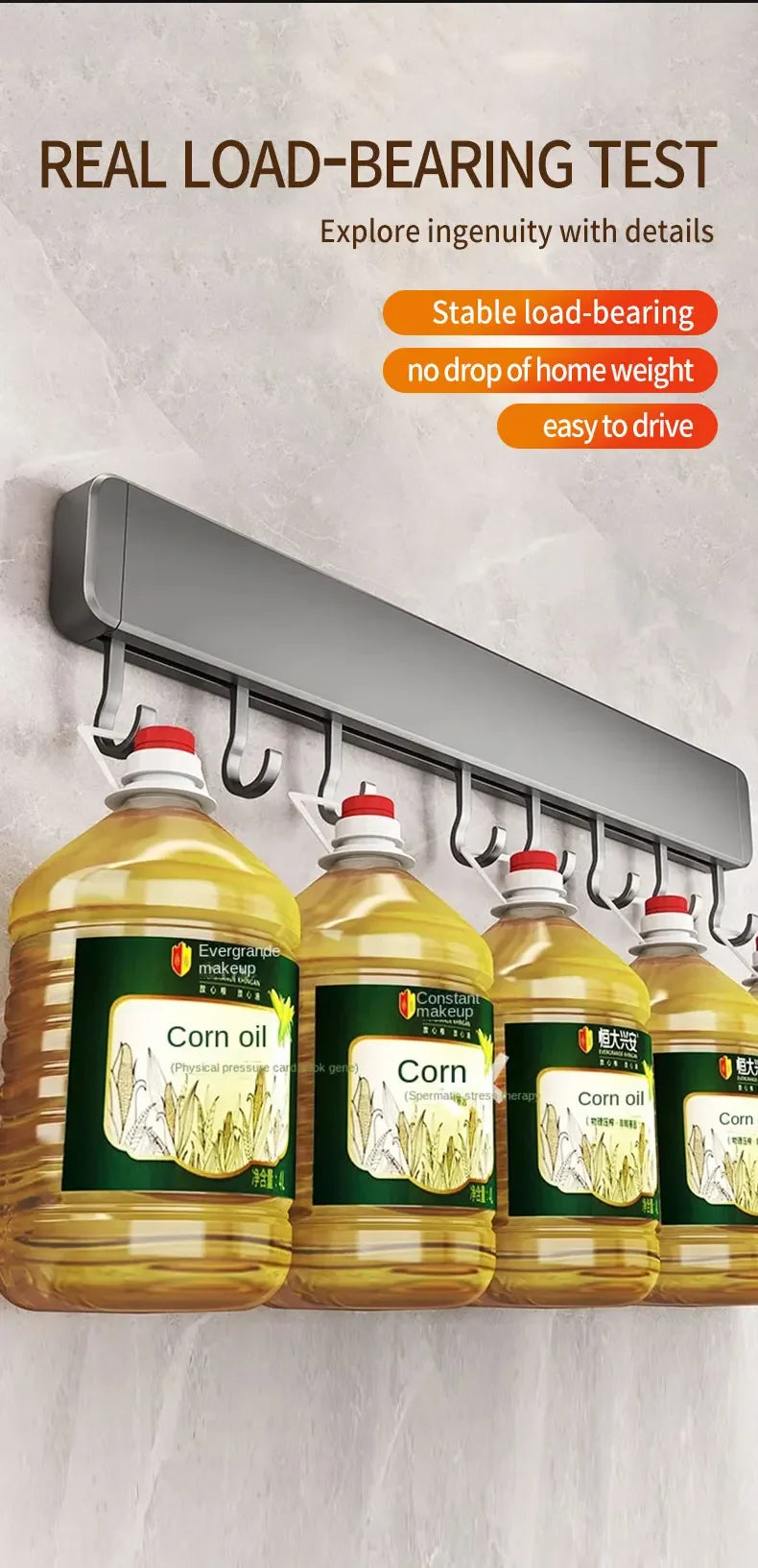 Muyiyu 50cm Wall Mounted Hooks Rack No Punching Storage Shelves With Movable Hook Holder Organizer Kitchen Utensil Accessories