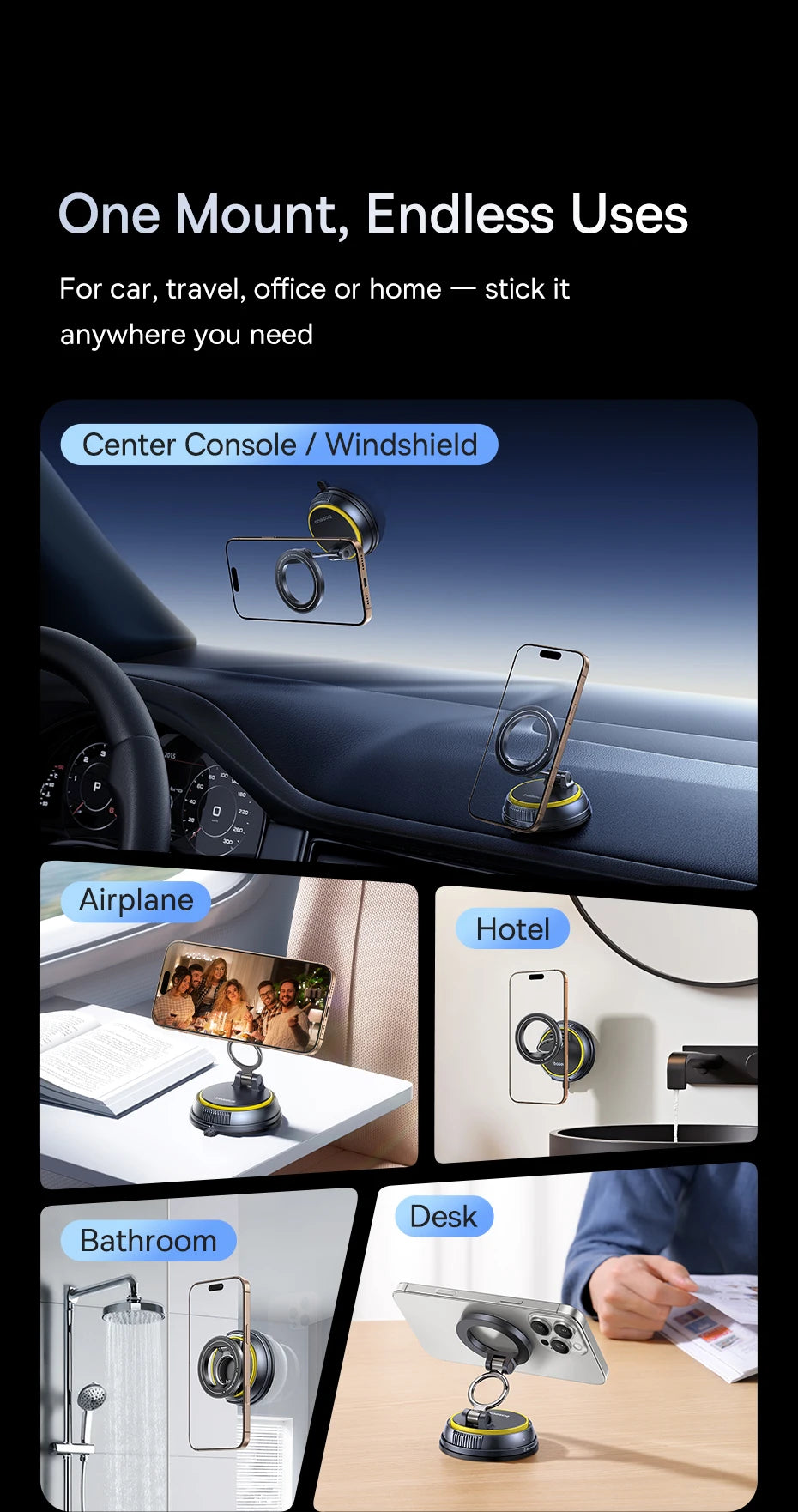 Baseus Magnetic Car Phone Holder Vacuum Suction Cup Stand 360° Rotation Мagnet Holder For iPhone Gym/Driving Vacuum Phone Stand