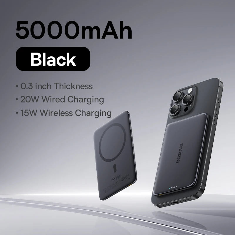 Baseus 5000mAh Magnetic Power Bank 15W Wireless 20W Wired Charging Thin Card-Sized Slim Portable Powerbank for iPhone Samsung