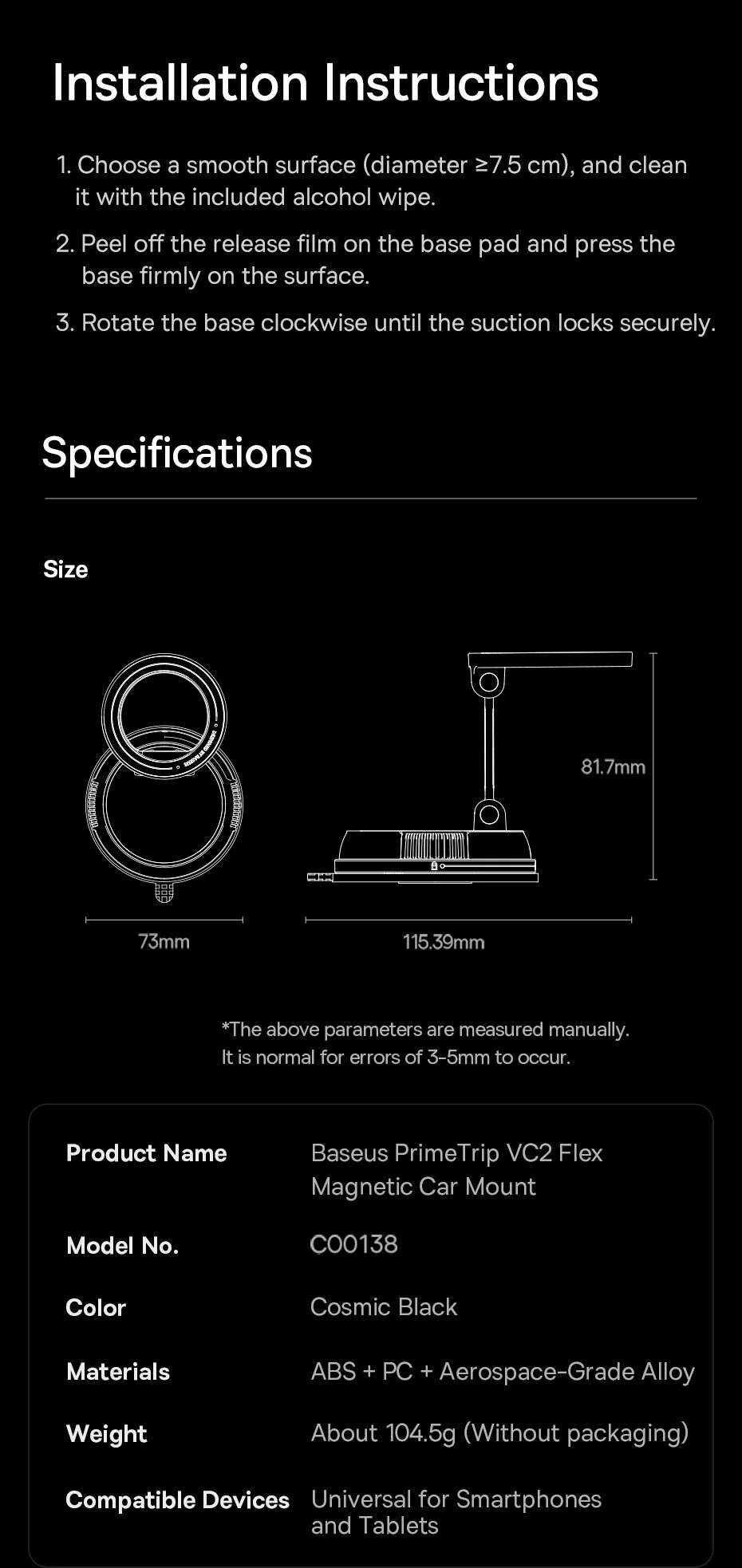Baseus Magnetic Car Phone Holder Vacuum Suction Cup Stand 360° Rotation Мagnet Holder For iPhone Gym/Driving Vacuum Phone Stand