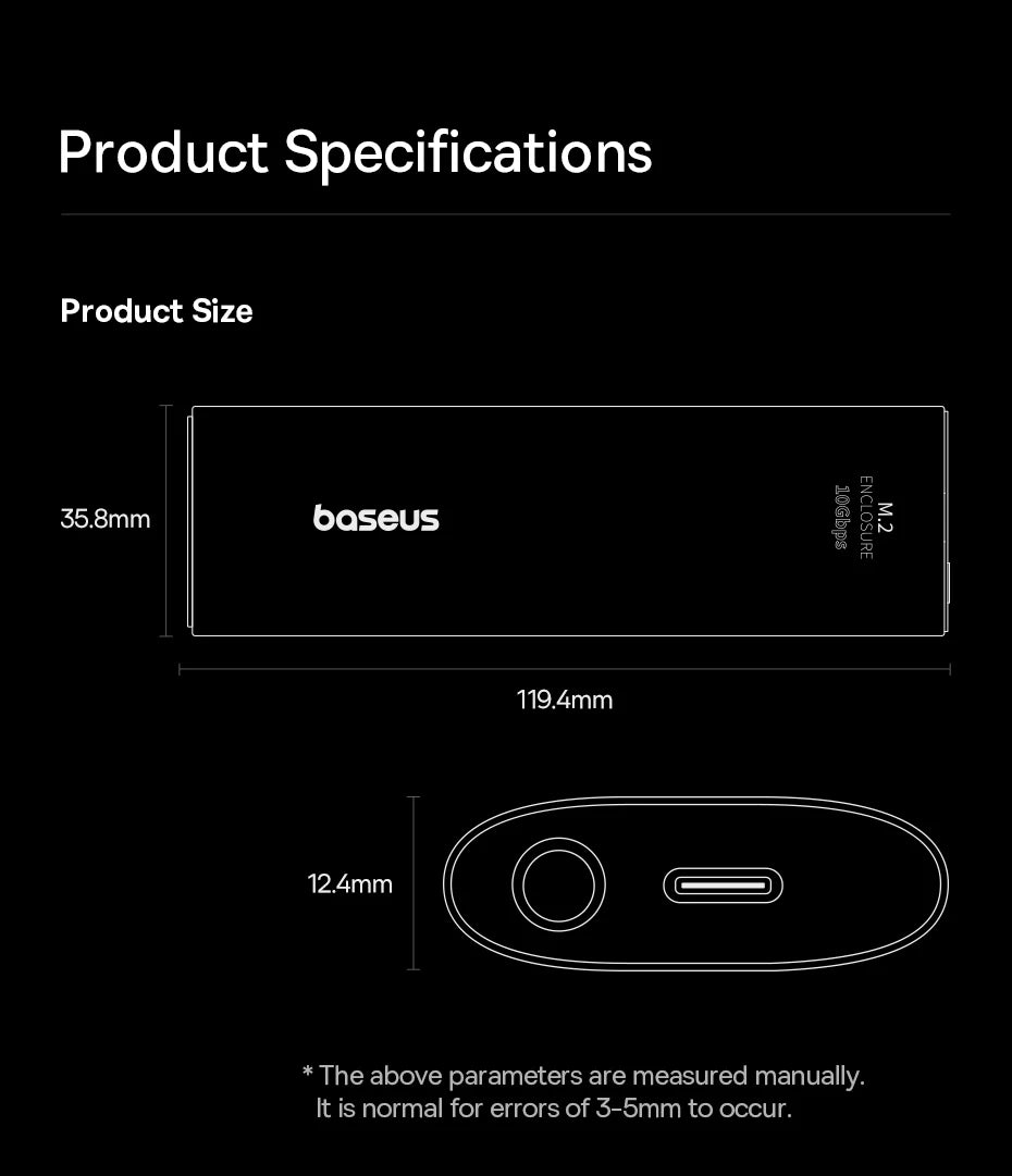 Baseus M2 SSD Enclosure Case 10Gbps NVMe Protocol M.2 to USB Type C 3.2 Gen2 8TB Metal External Adapter NVME SSD Case
