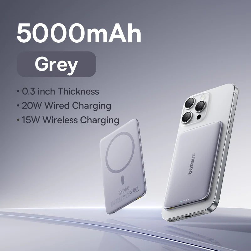 Baseus 5000mAh Magnetic Power Bank 15W Wireless 20W Wired Charging Thin Card-Sized Slim Portable Powerbank for iPhone Samsung