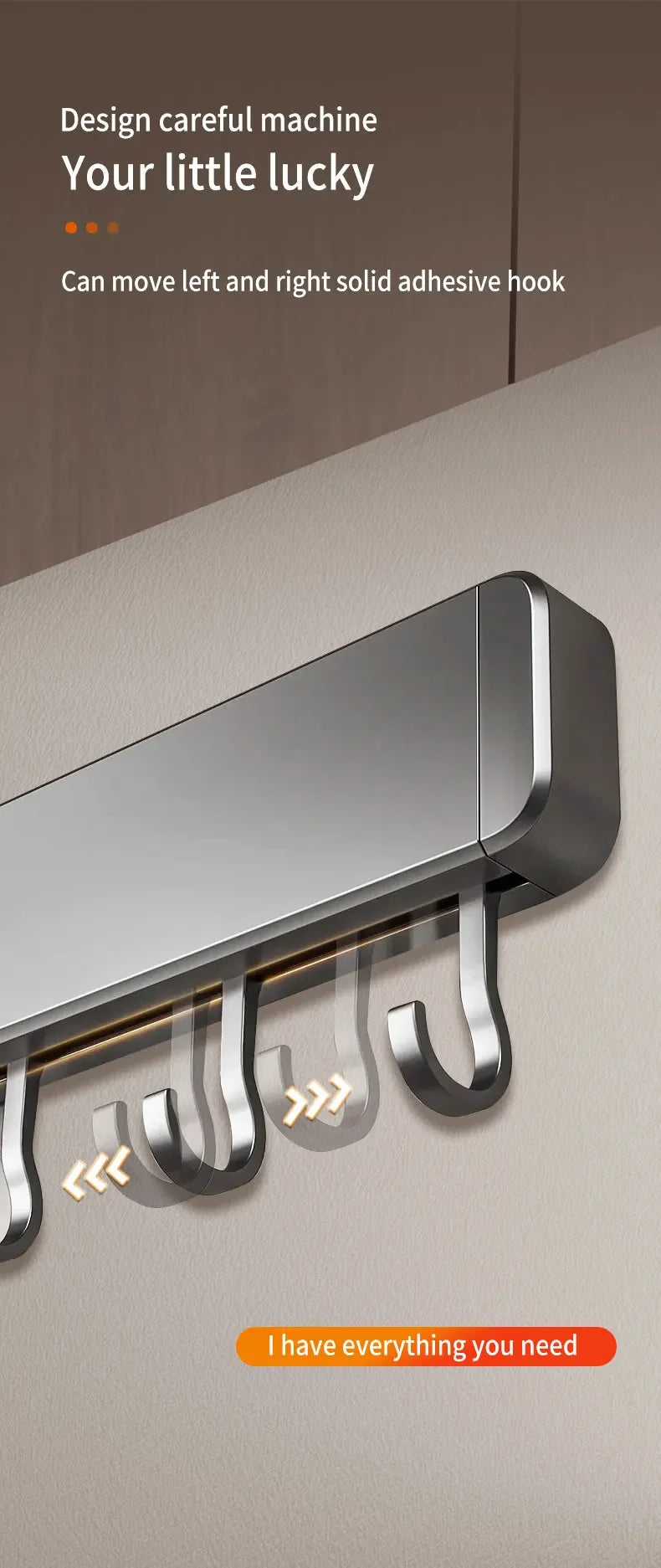 Muyiyu 50cm Wall Mounted Hooks Rack No Punching Storage Shelves With Movable Hook Holder Organizer Kitchen Utensil Accessories