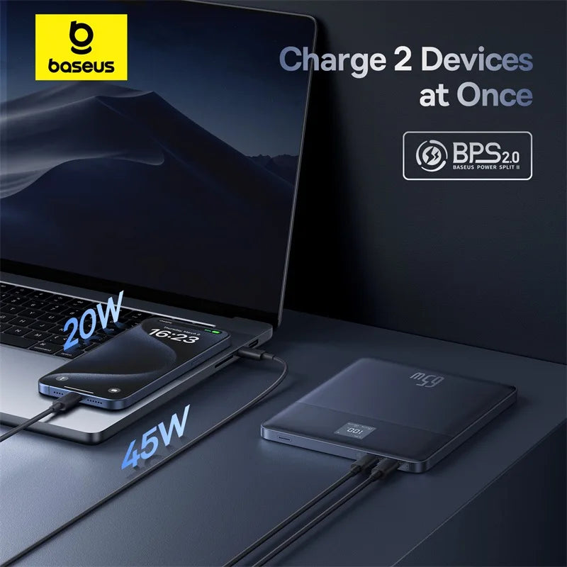 Baseus Blade 2 Power Bank 65W 12000mAh PD Fast Charging Digital Remaining Battery for iPhone 16 Pro Max Notebooks Laptops