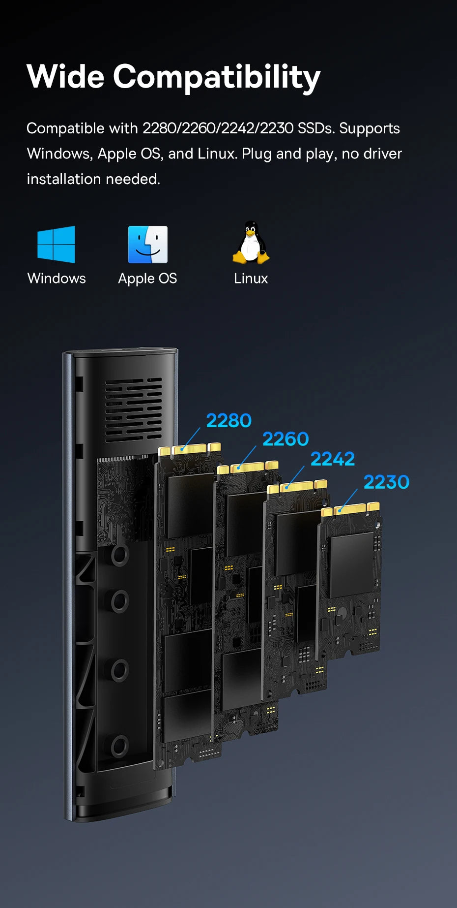 Baseus M2 SSD Enclosure Case 10Gbps NVMe Protocol M.2 to USB Type C 3.2 Gen2 8TB Metal External Adapter NVME SSD Case