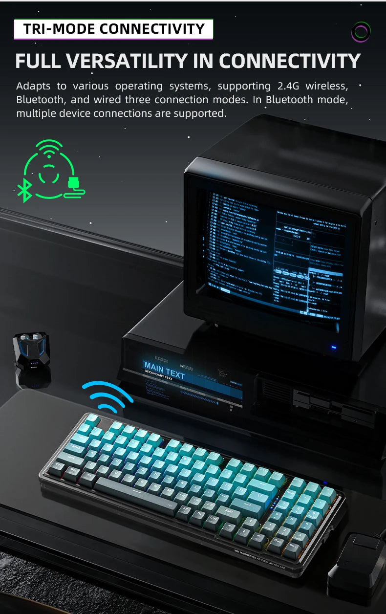 Machenike K500F-B94W Wireless Mechanical Keyboard 94Keys Hot-Swap Top-Gasket Mount 2.4G Bluetooth Gaming Keyboard For Gamers