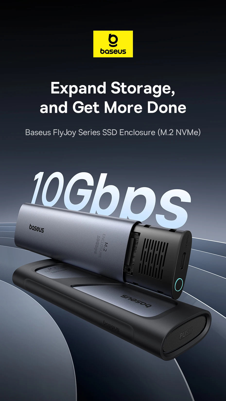 Baseus M2 SSD Enclosure Case 10Gbps NVMe Protocol M.2 to USB Type C 3.2 Gen2 8TB Metal External Adapter NVME SSD Case