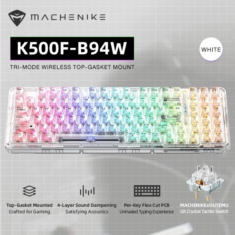 Machenike K500F-B94W Wireless Mechanical Keyboard 94Keys Hot-Swap Top-Gasket Mount 2.4G Bluetooth Gaming Keyboard For Gamers