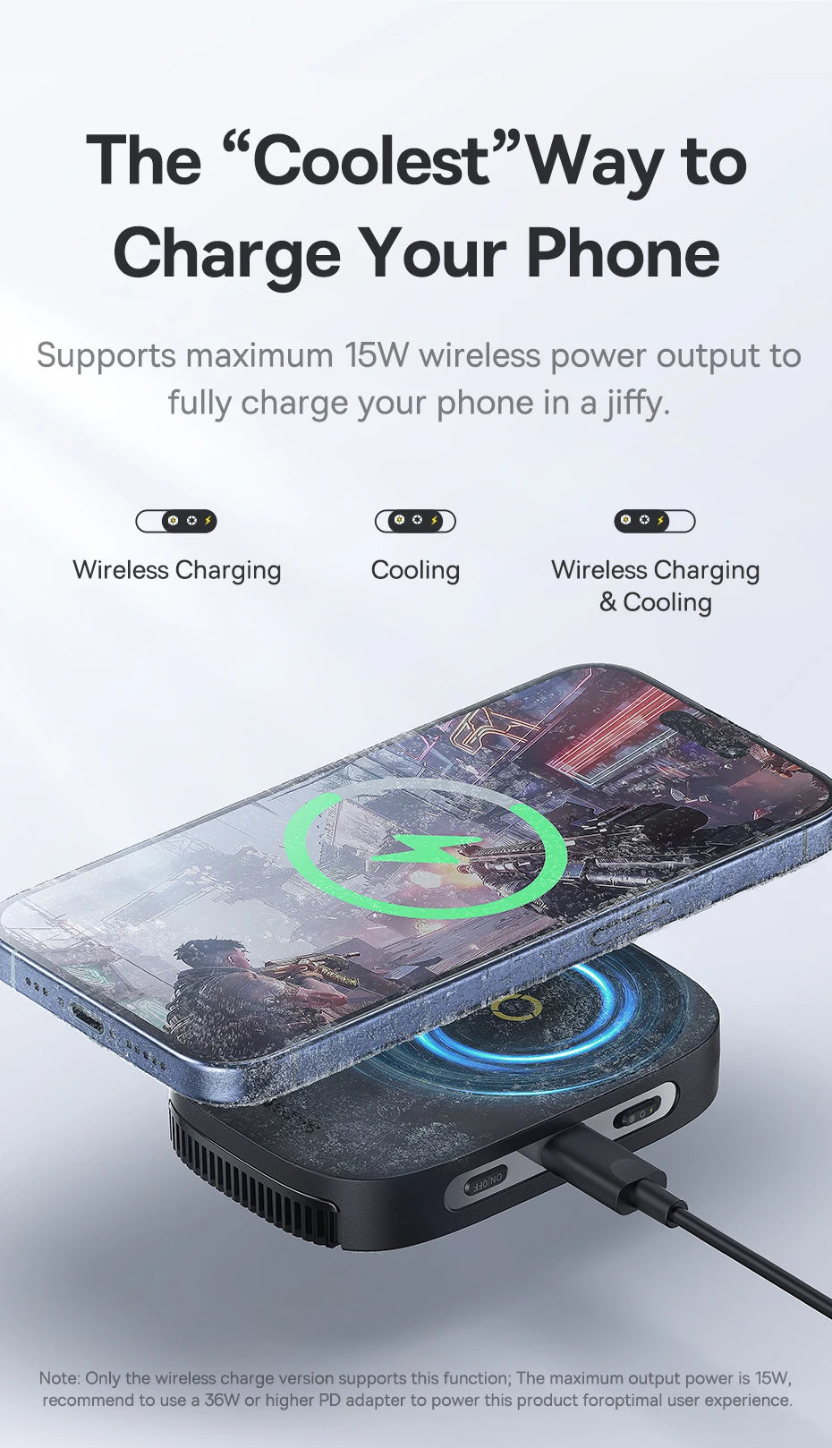 Baseus Phone Cooler Support Magnetic 15W Wireless Charging for iPhone 16 Pro Gaming Radiator with Mobile Phone Stand Cooling Fan