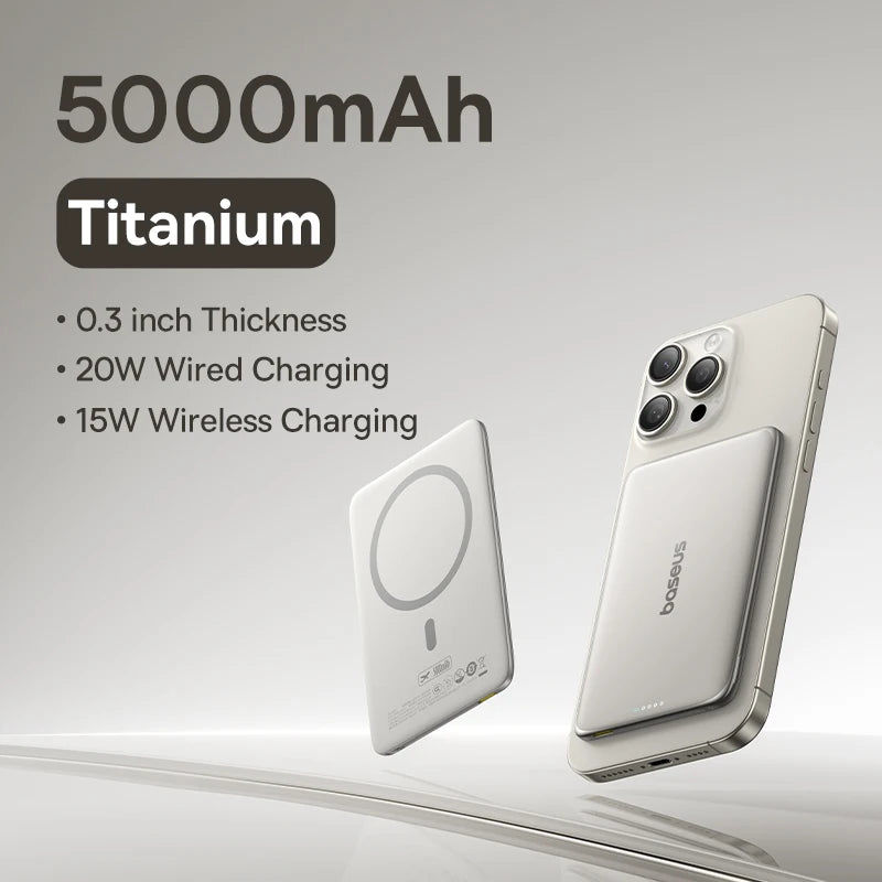 Baseus 5000mAh Magnetic Power Bank 15W Wireless 20W Wired Charging Thin Card-Sized Slim Portable Powerbank for iPhone Samsung