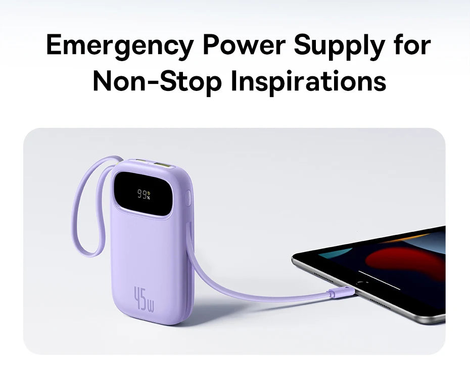 Baseus 45W 20000mAh Power Bank 10000mAh Built-In Retractable USB-C & Lightning Cable for iPhone 16 15 Samsung S25 Xiaomi Poco