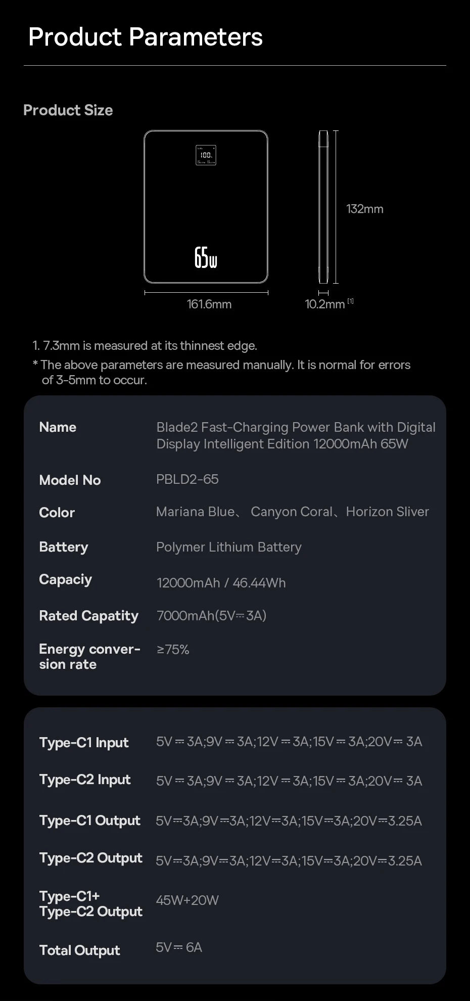 Baseus Blade 2 Power Bank 65W 12000mAh PD Fast Charging Digital Remaining Battery for iPhone 16 Pro Max Notebooks Laptops