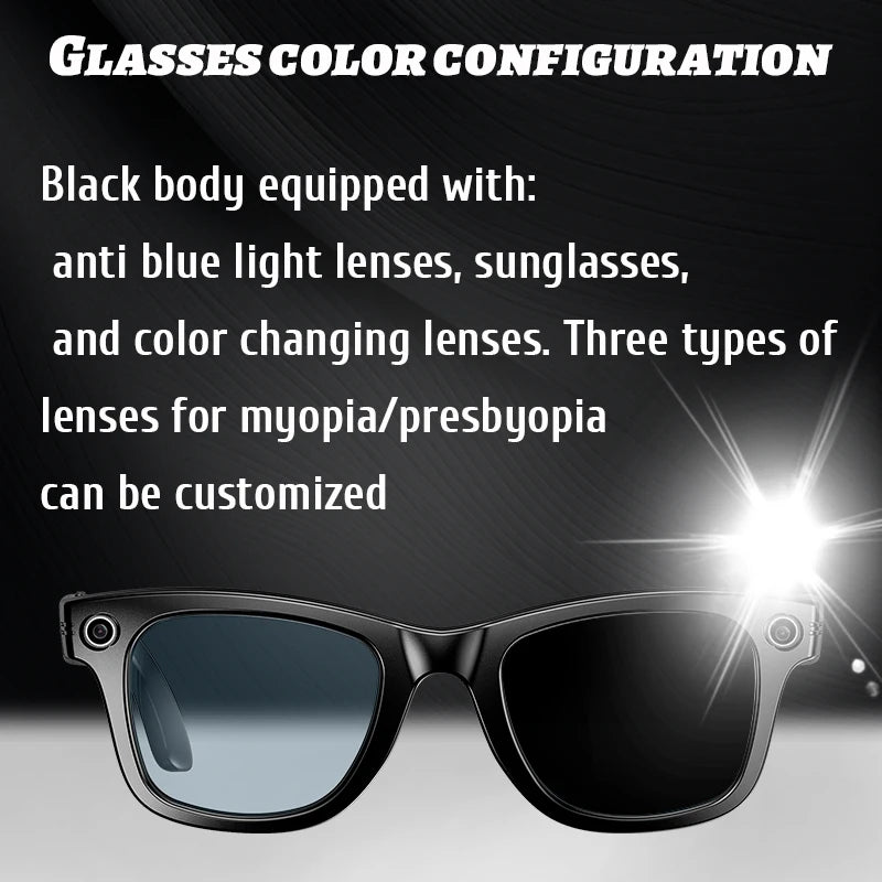 8 Million Pixels Smart Glasses Recording Videos AI Photo Recognition Answer Translation 270mAh IP65 Waterproof Bluetooth Glasses