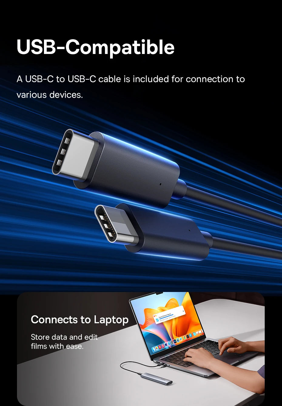 Baseus M2 SSD Enclosure Case 10Gbps NVMe Protocol M.2 to USB Type C 3.2 Gen2 8TB Metal External Adapter NVME SSD Case