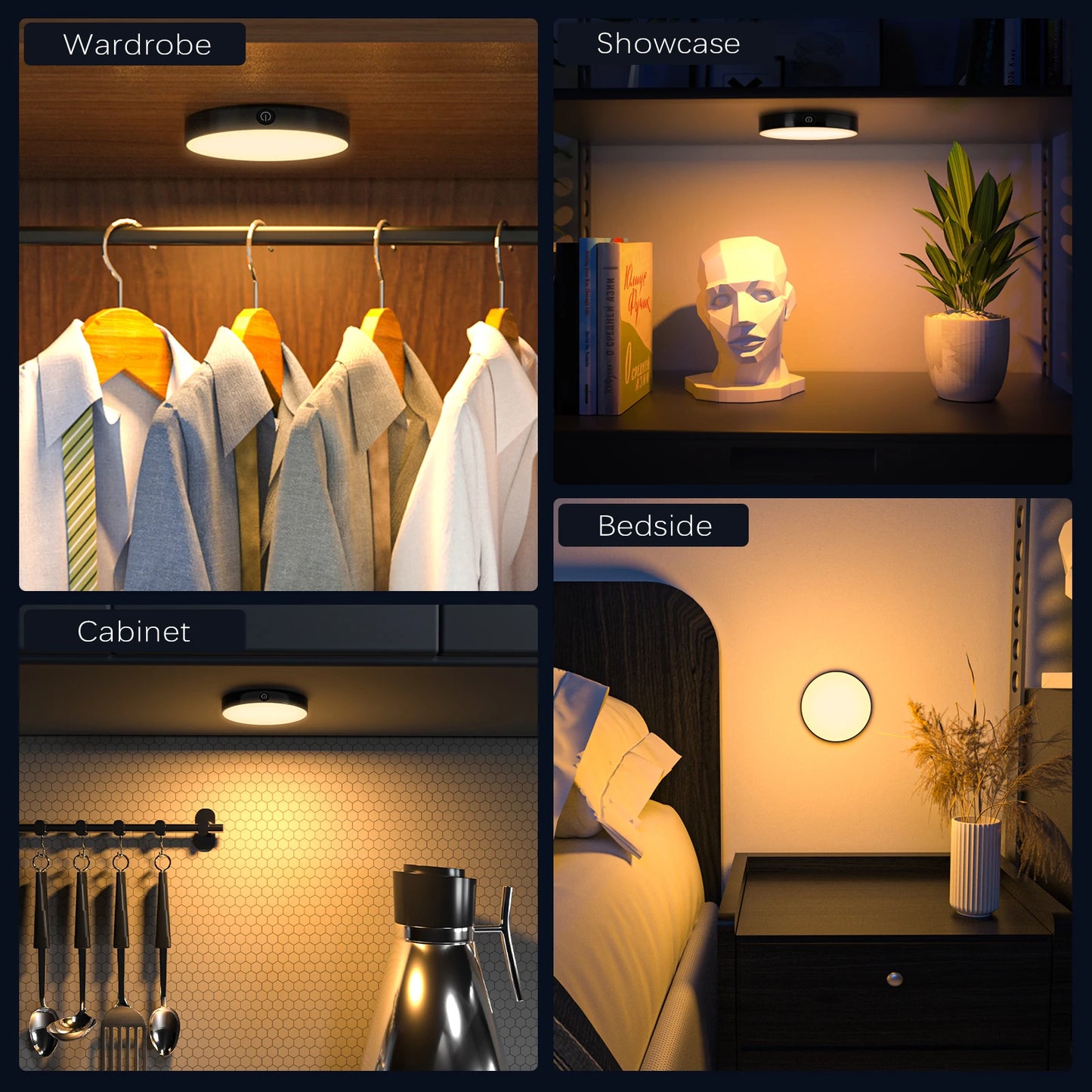 WILLED Rechargeable Dimmable Touch Light Buit-in 1000mAh Batter Portable LED Night Lights for Cabinet Wardrobe Kitchen Bedroom