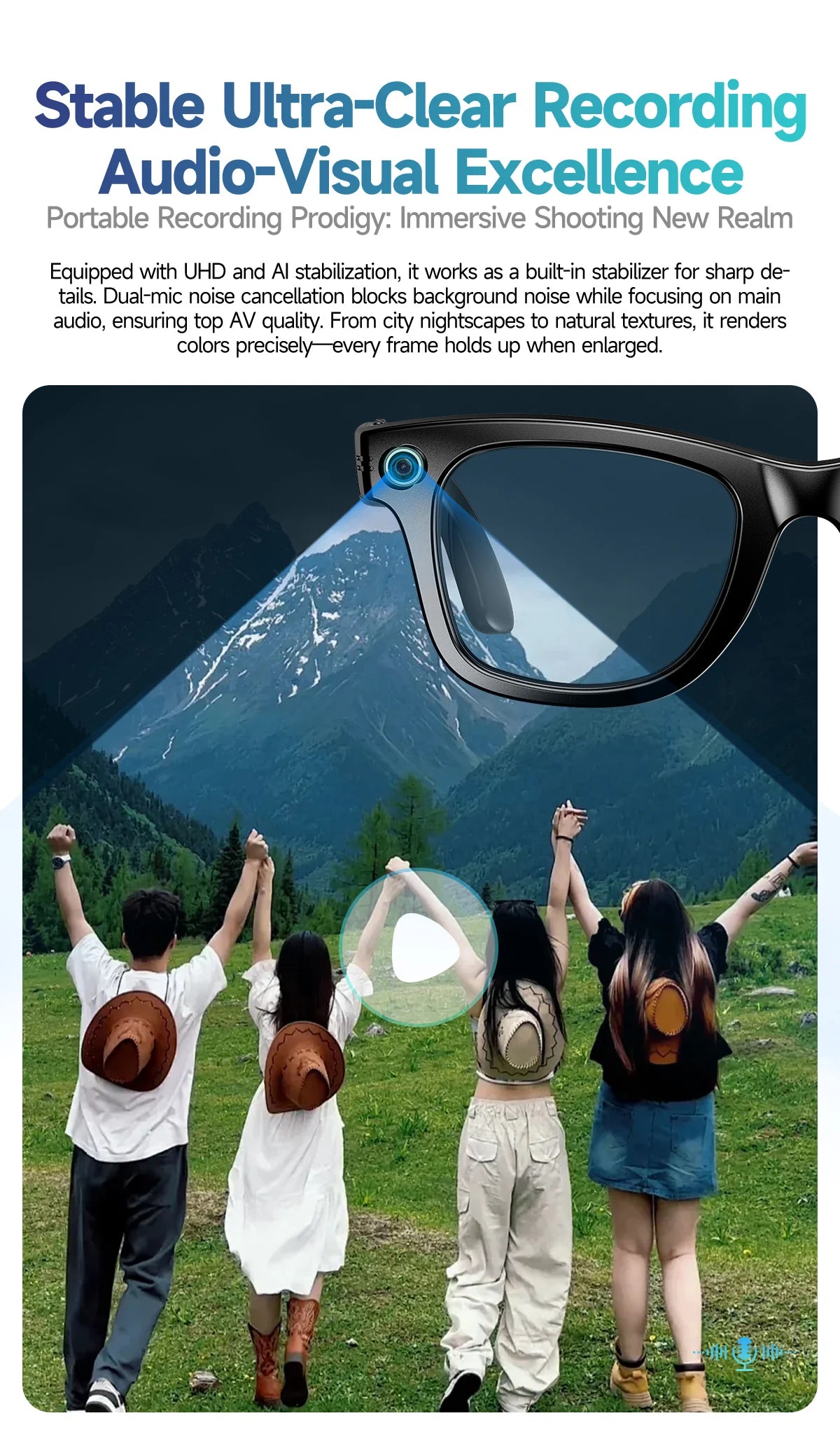 8 Million Pixels Smart Glasses Recording Videos AI Photo Recognition Answer Translation 270mAh IP65 Waterproof Bluetooth Glasses