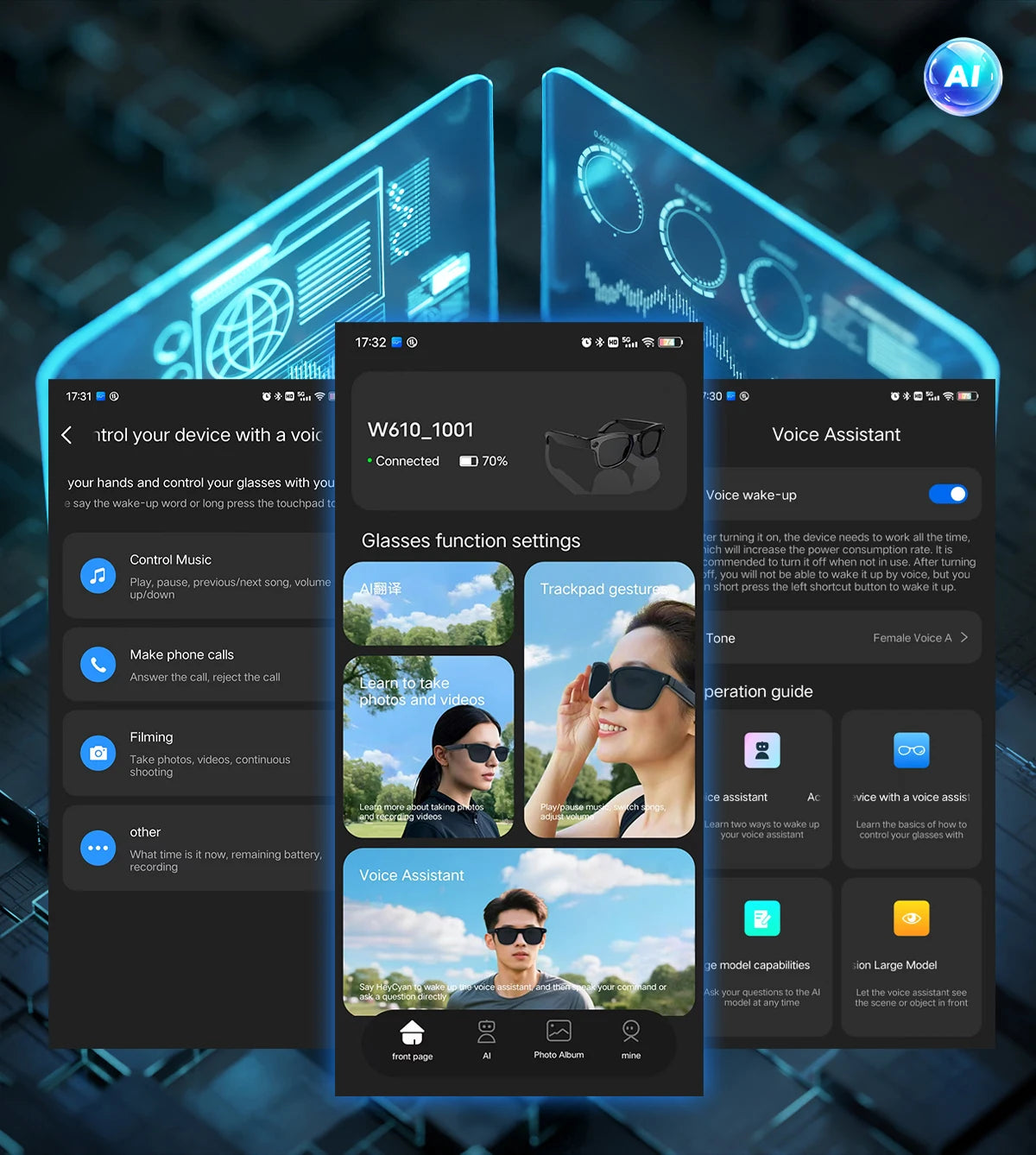 8 Million Pixels Smart Glasses Recording Videos AI Photo Recognition Answer Translation 270mAh IP65 Waterproof Bluetooth Glasses
