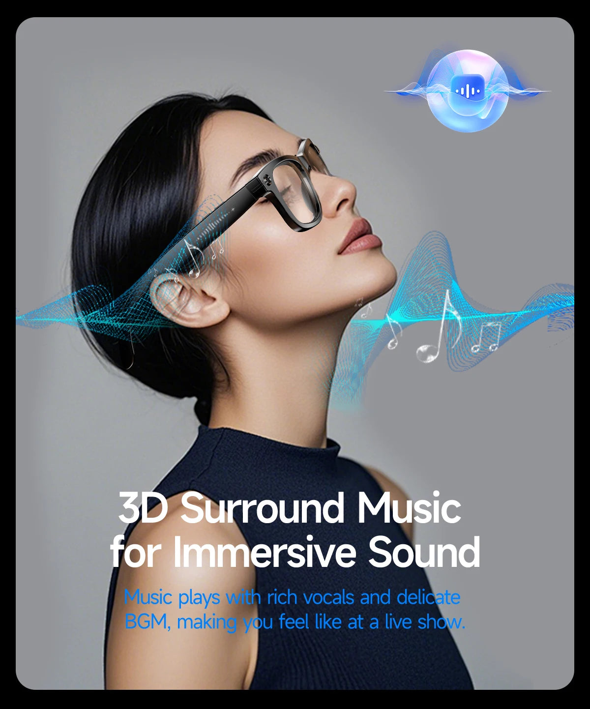 8 Million Pixels Smart Glasses Recording Videos AI Photo Recognition Answer Translation 270mAh IP65 Waterproof Bluetooth Glasses