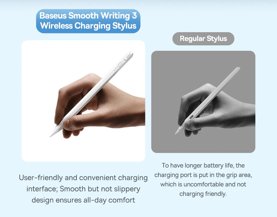Baseus 3rd Gen Stylus Pen for iPad 2018-2022 Apple Pencil Bluetooth Magnetic Wireless Charging Tilt Sensitive Palm Rejection