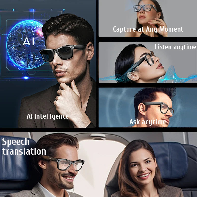 8 Million Pixels Smart Glasses Recording Videos AI Photo Recognition Answer Translation 270mAh IP65 Waterproof Bluetooth Glasses