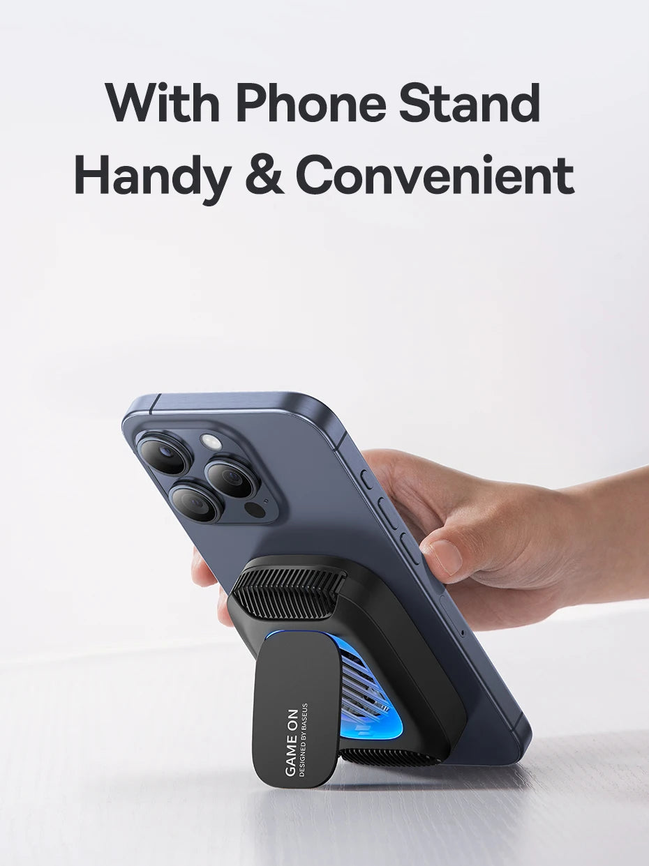 Baseus Phone Cooler Support Magnetic 15W Wireless Charging for iPhone 16 Pro Gaming Radiator with Mobile Phone Stand Cooling Fan