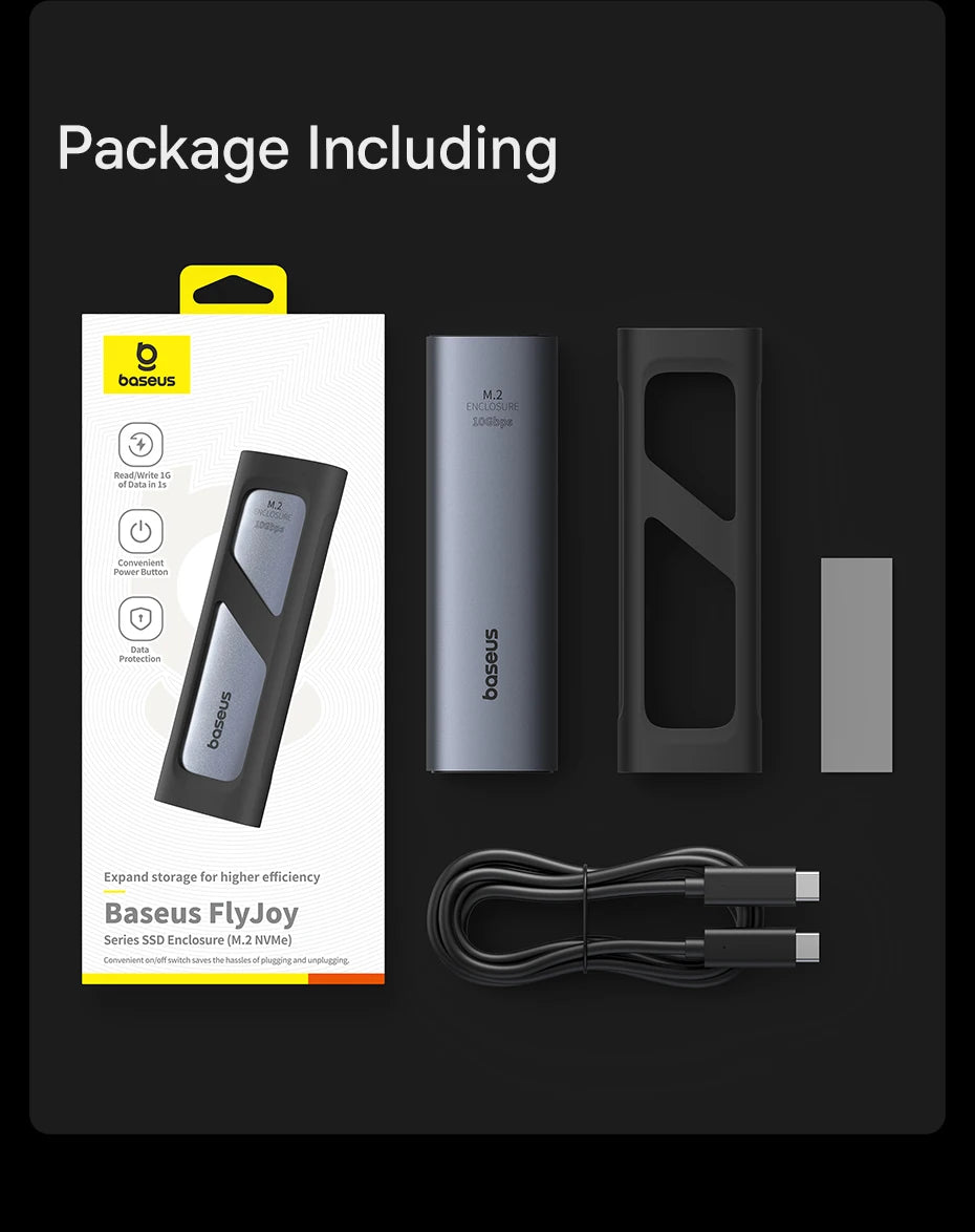 Baseus M2 SSD Enclosure Case 10Gbps NVMe Protocol M.2 to USB Type C 3.2 Gen2 8TB Metal External Adapter NVME SSD Case