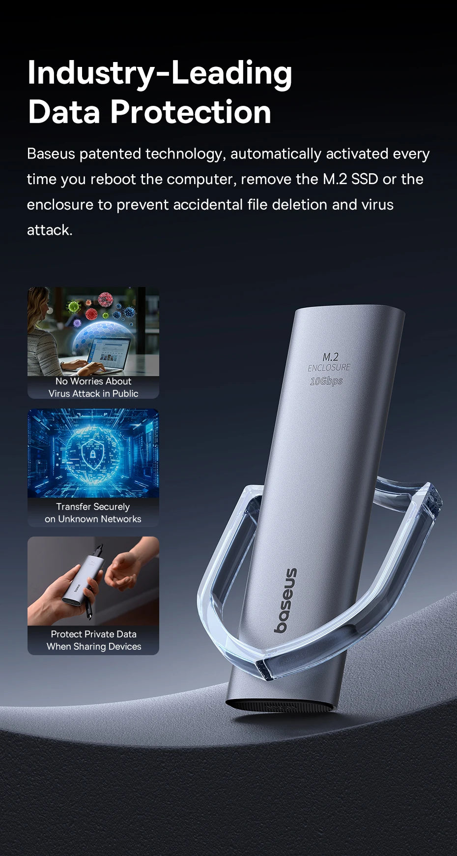 Baseus M2 SSD Enclosure Case 10Gbps NVMe Protocol M.2 to USB Type C 3.2 Gen2 8TB Metal External Adapter NVME SSD Case