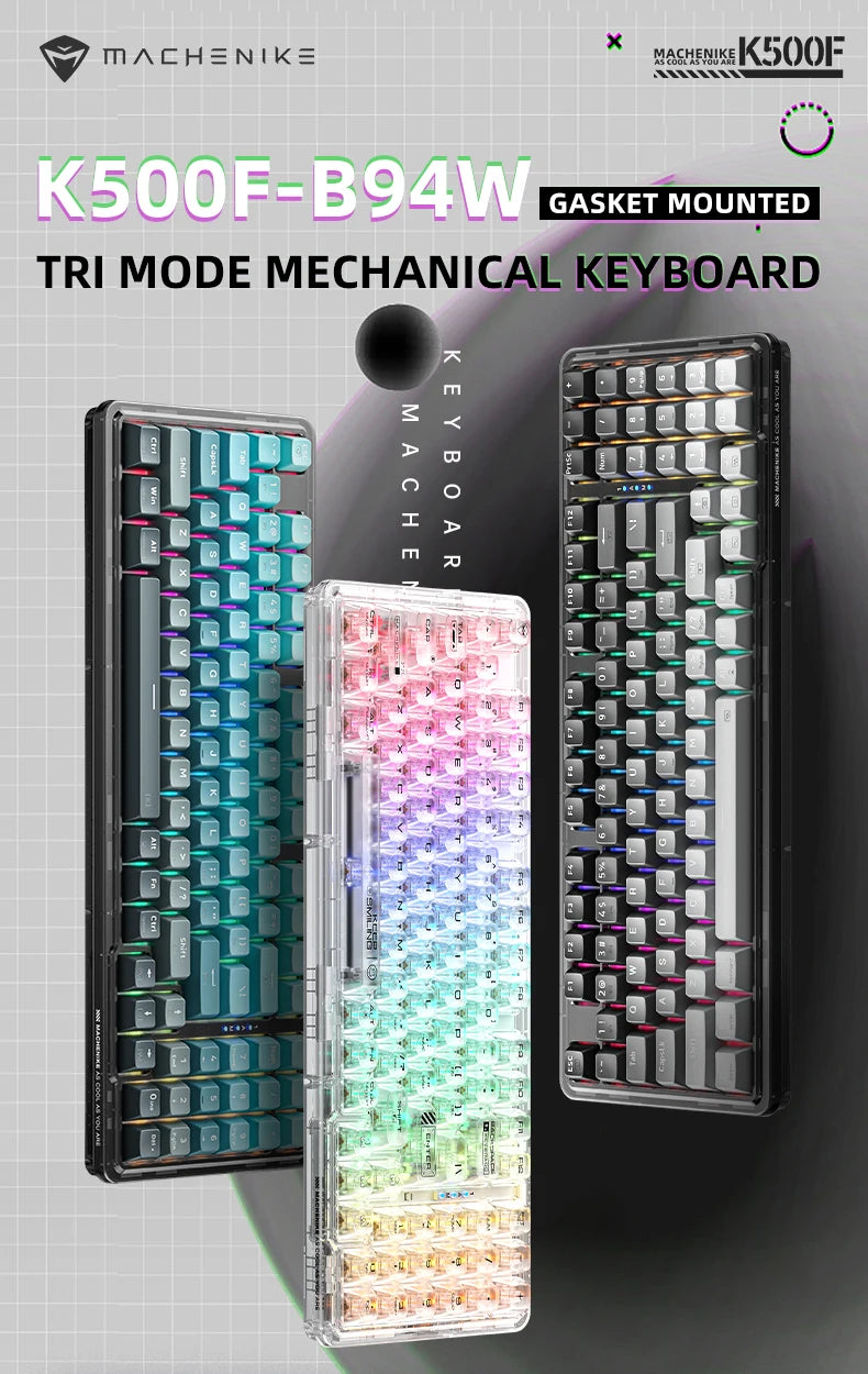 Machenike K500F-B94W Wireless Mechanical Keyboard 94Keys Hot-Swap Top-Gasket Mount 2.4G Bluetooth Gaming Keyboard For Gamers