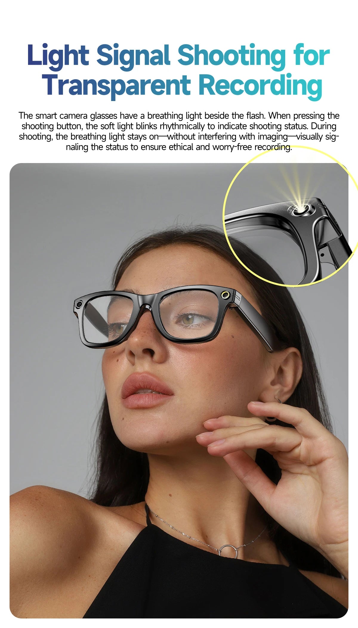 8 Million Pixels Smart Glasses Recording Videos AI Photo Recognition Answer Translation 270mAh IP65 Waterproof Bluetooth Glasses