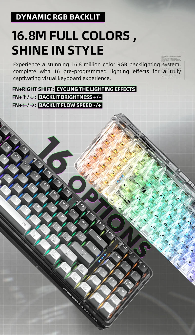 Machenike K500F-B94W Wireless Mechanical Keyboard 94Keys Hot-Swap Top-Gasket Mount 2.4G Bluetooth Gaming Keyboard For Gamers