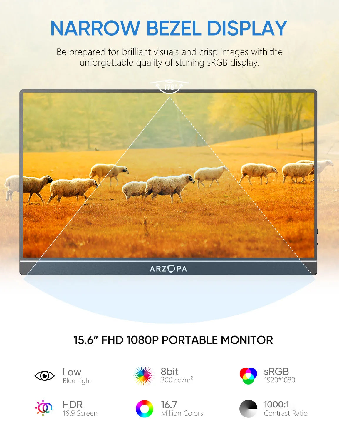 Arzopa 15.6'' FHD 1080P Portable Monitor with HDMI USB IPS Second Monitor External for PC Laptop Mac Switch Xbox ps4,S1 Table