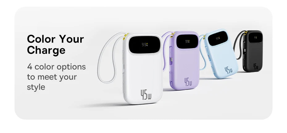 Baseus 45W 20000mAh Power Bank 10000mAh Built-In Retractable USB-C & Lightning Cable for iPhone 16 15 Samsung S25 Xiaomi Poco