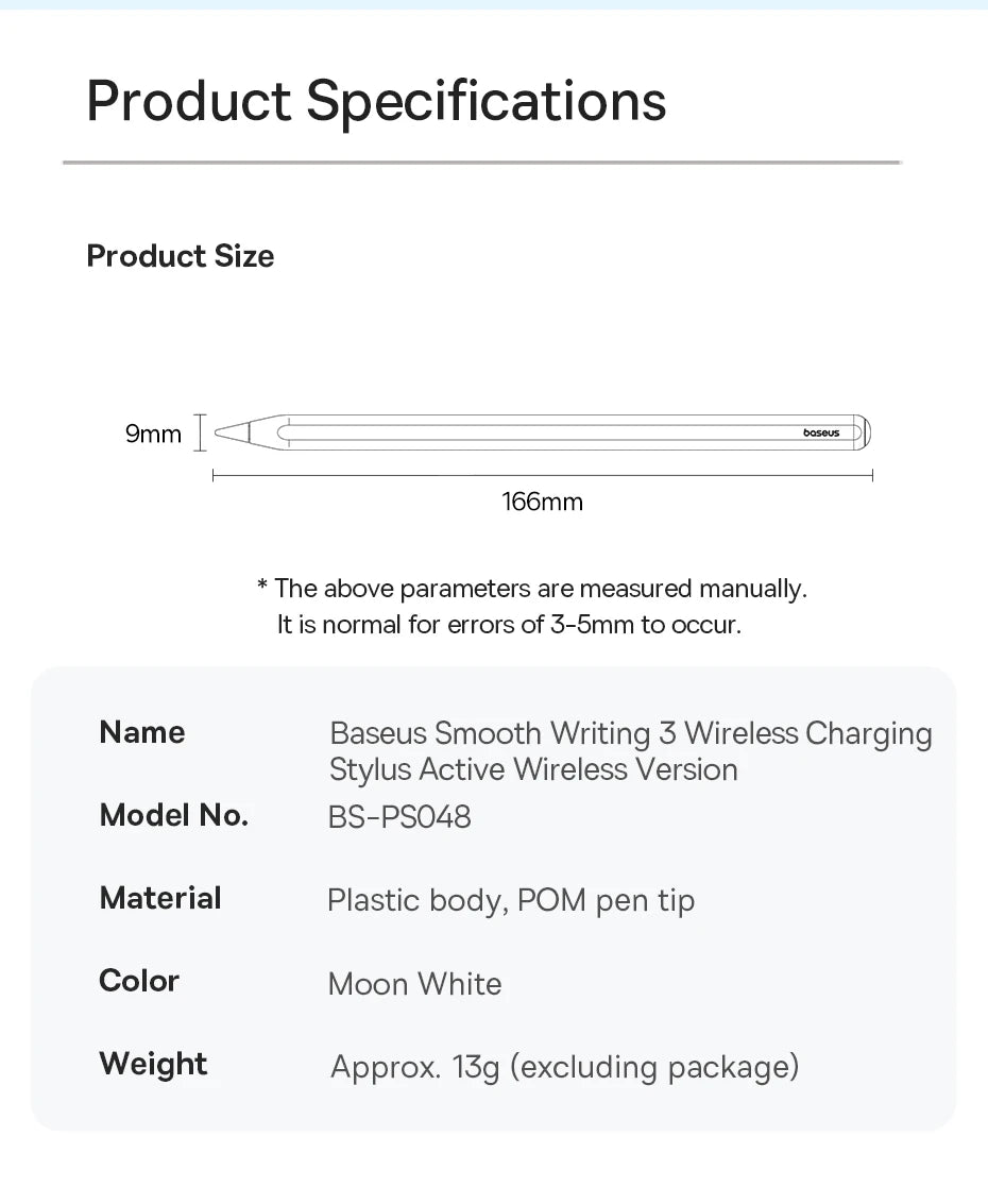 Baseus 3rd Gen Stylus Pen for iPad 2018-2022 Apple Pencil Bluetooth Magnetic Wireless Charging Tilt Sensitive Palm Rejection
