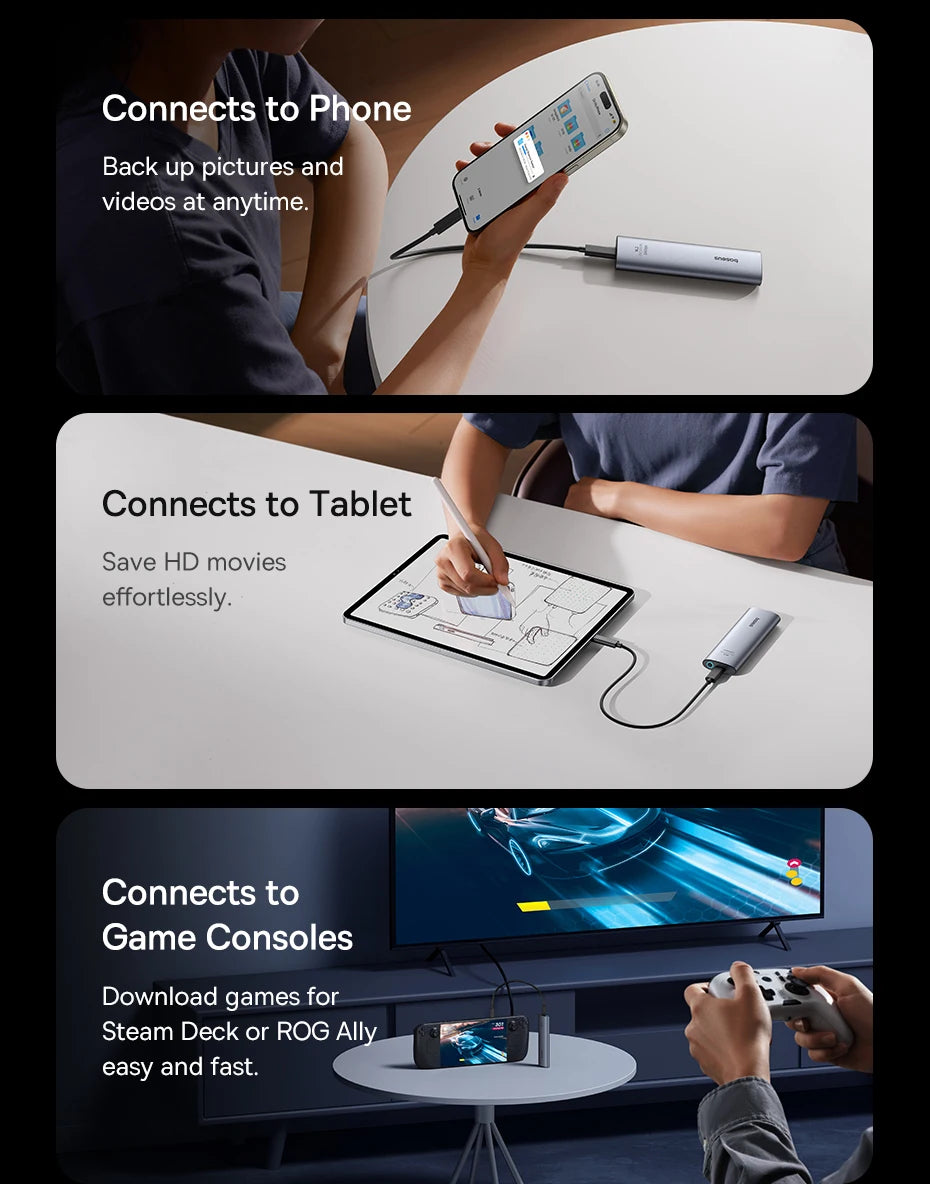 Baseus M2 SSD Enclosure Case 10Gbps NVMe Protocol M.2 to USB Type C 3.2 Gen2 8TB Metal External Adapter NVME SSD Case