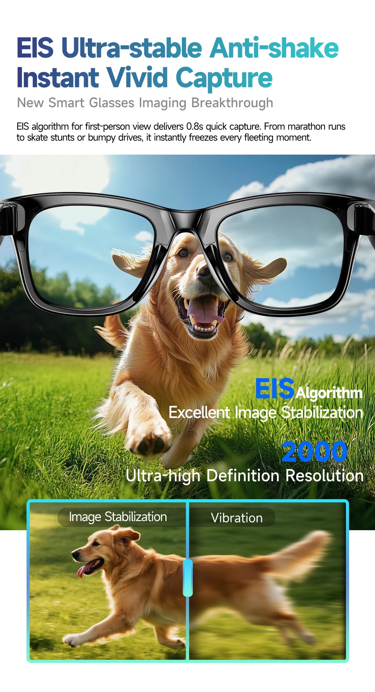 8 Million Pixels Smart Glasses Recording Videos AI Photo Recognition Answer Translation 270mAh IP65 Waterproof Bluetooth Glasses