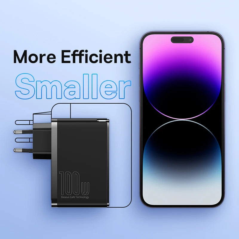 Baseus GaN Charger 100W USB Type C PD Fast Charger with Quick Charge 4.0 3.0 USB Phone Charger For MacBook Laptop iPhone