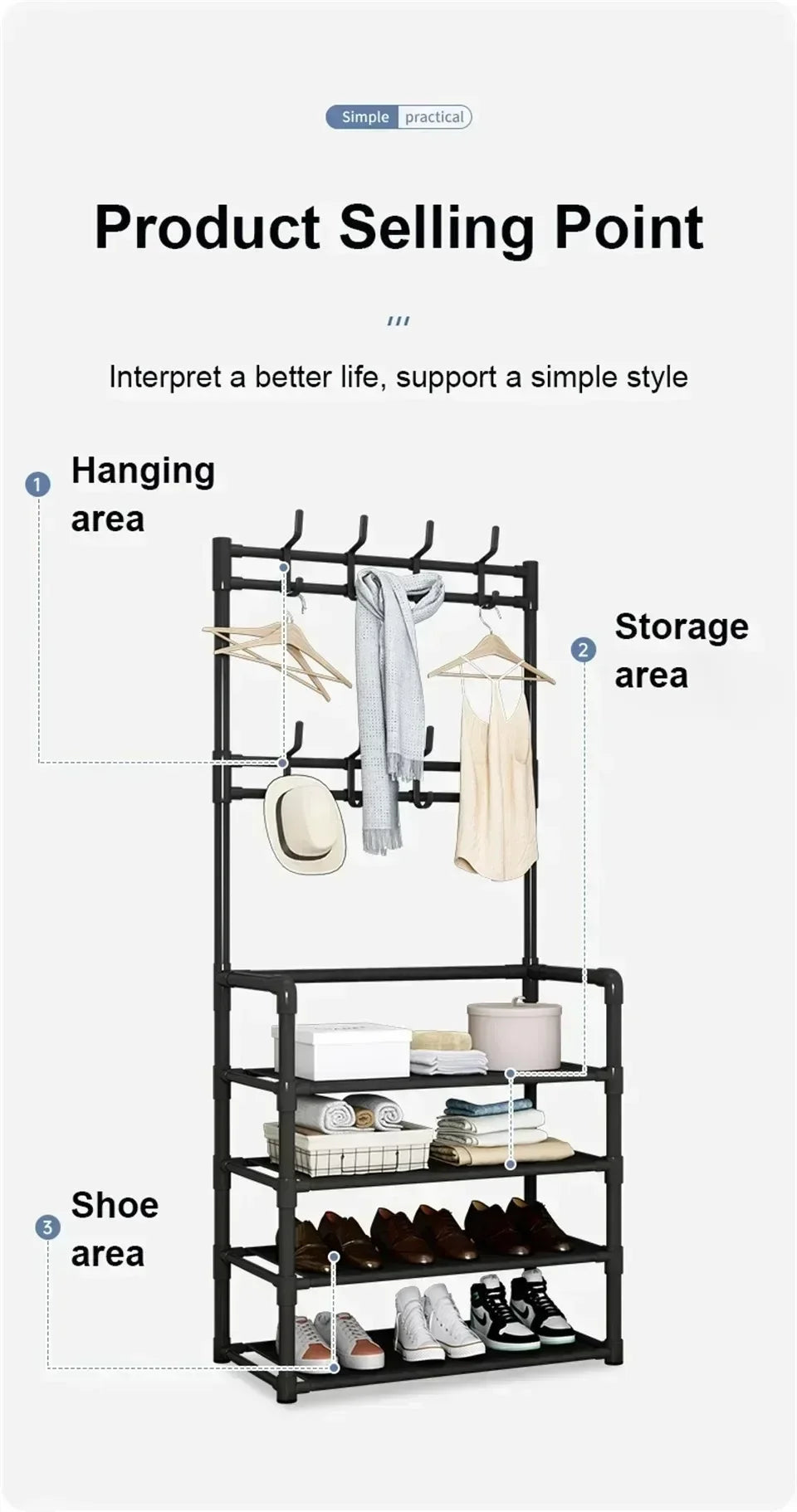 Multi-ayer Shoe Rack Organizer Clothes Hat Shoes Combination Storage Shelf