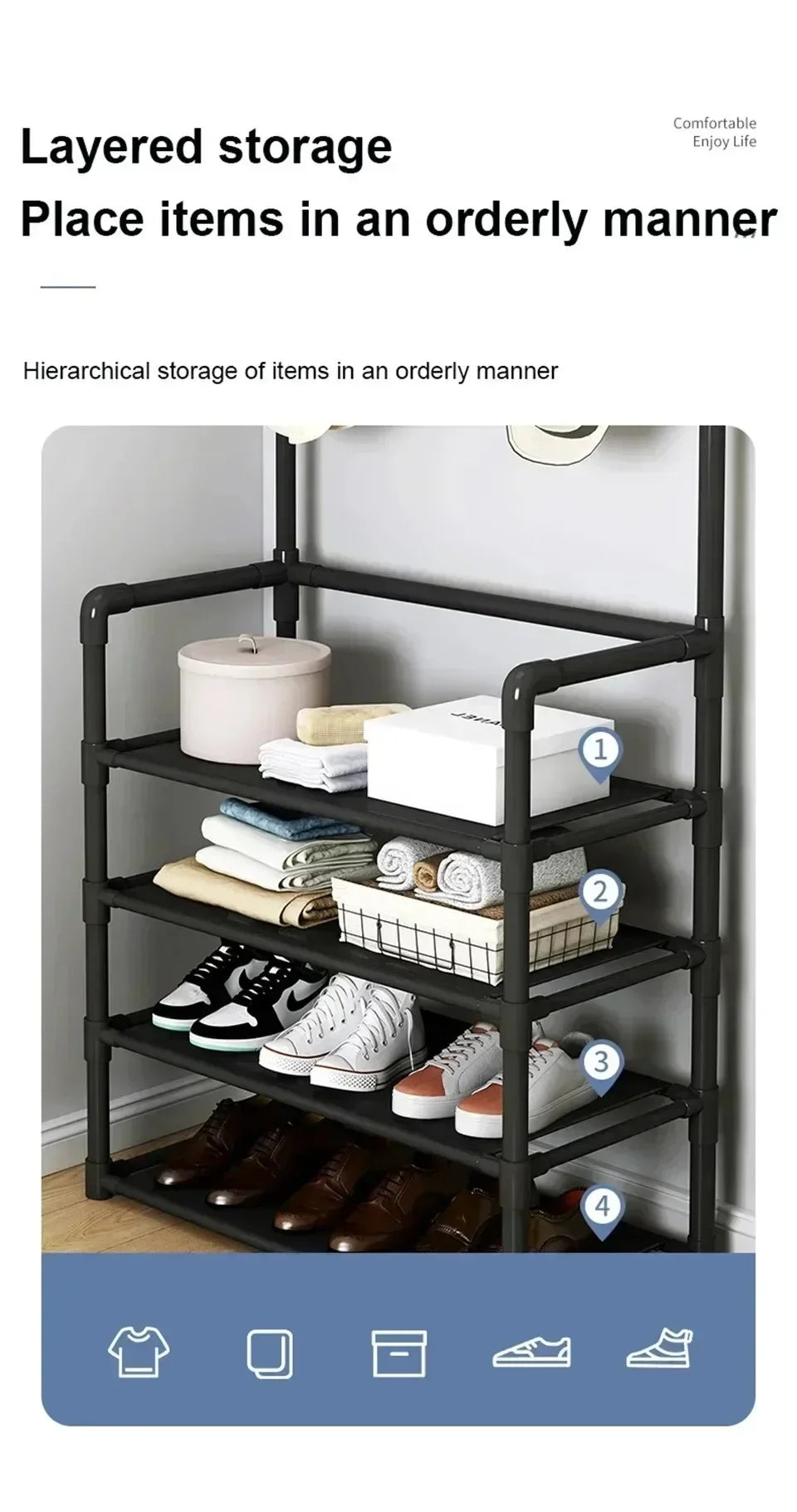 Multi-ayer Shoe Rack Organizer Clothes Hat Shoes Combination Storage Shelf