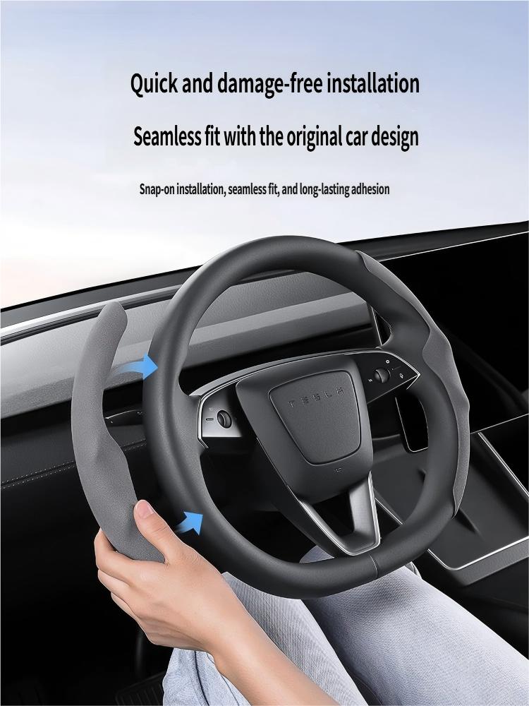 Ultra-Slim Carbon Fiber & Alcantara Steering Wheel Cover for Tesla Model 3 (Highland) & Model Y: Non-Slip, Sweat-Proof & Custom Fit Interior Upgrade