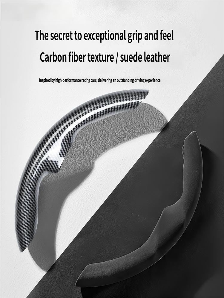 Ultra-Slim Carbon Fiber & Alcantara Steering Wheel Cover for Tesla Model 3 (Highland) & Model Y: Non-Slip, Sweat-Proof & Custom Fit Interior Upgrade