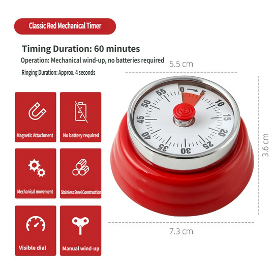Visual Magnetic Kitchen Timer: 60-Minute Countdown Clock with Disappearing Red Disk - No Ticking, Loud Alarm for Cooking & Baking