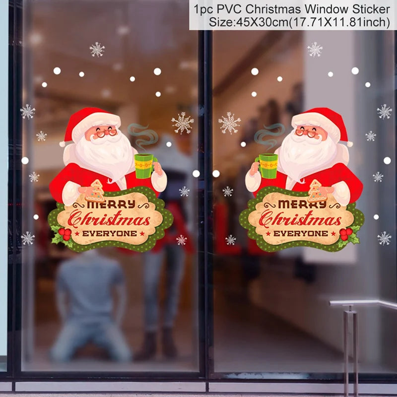 Christmas Wall Window Stickers Marry Christmas Decoration For Home 2024 Christmas Ornaments Xmas Navidad Gift New Year 2025