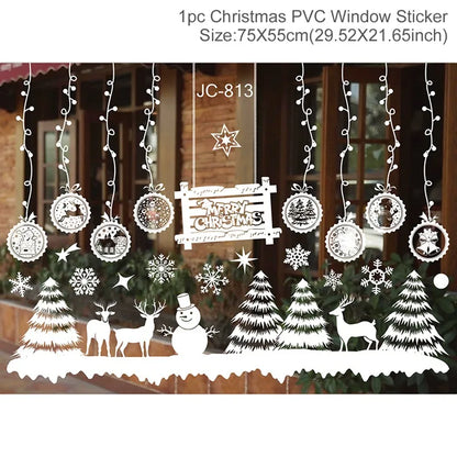 Christmas Wall Window Stickers Marry Christmas Decoration For Home 2024 Christmas Ornaments Xmas Navidad Gift New Year 2025