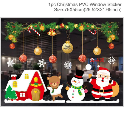 Christmas Wall Window Stickers Marry Christmas Decoration For Home 2024 Christmas Ornaments Xmas Navidad Gift New Year 2025