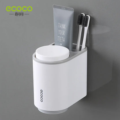 ECOCO Dust-proof Magnet Mouthwash Toothbrush Holder With Cups No Nail Wall Stand Shelf Bathroom Accessories Sets