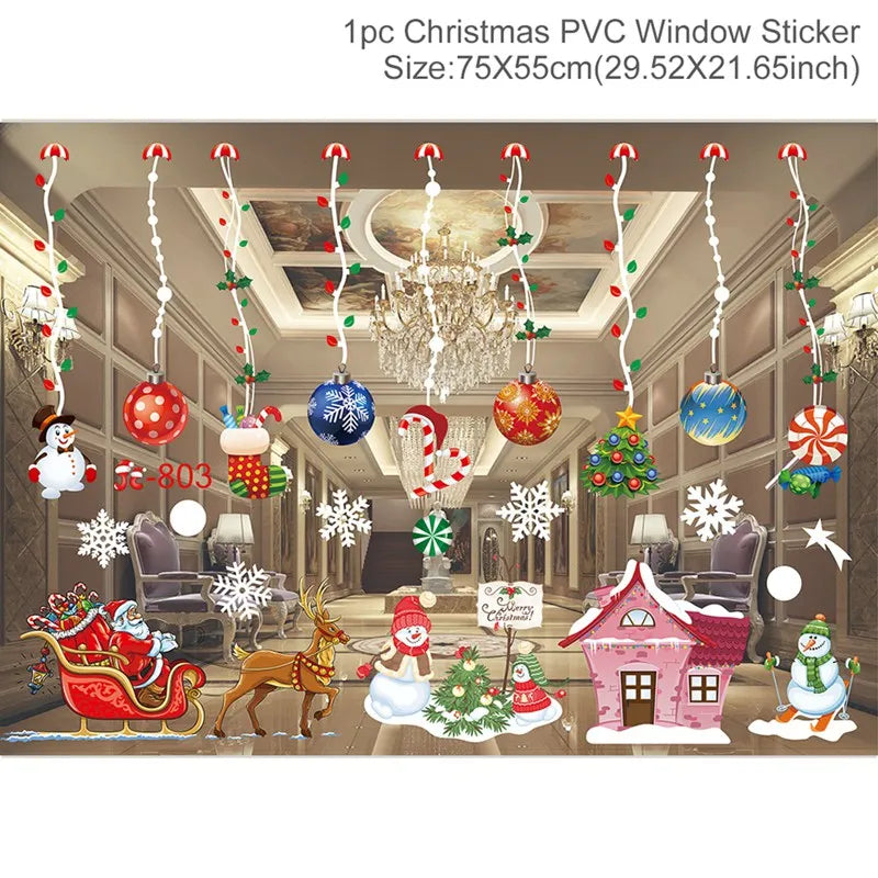 Christmas Wall Window Stickers Marry Christmas Decoration For Home 2024 Christmas Ornaments Xmas Navidad Gift New Year 2025