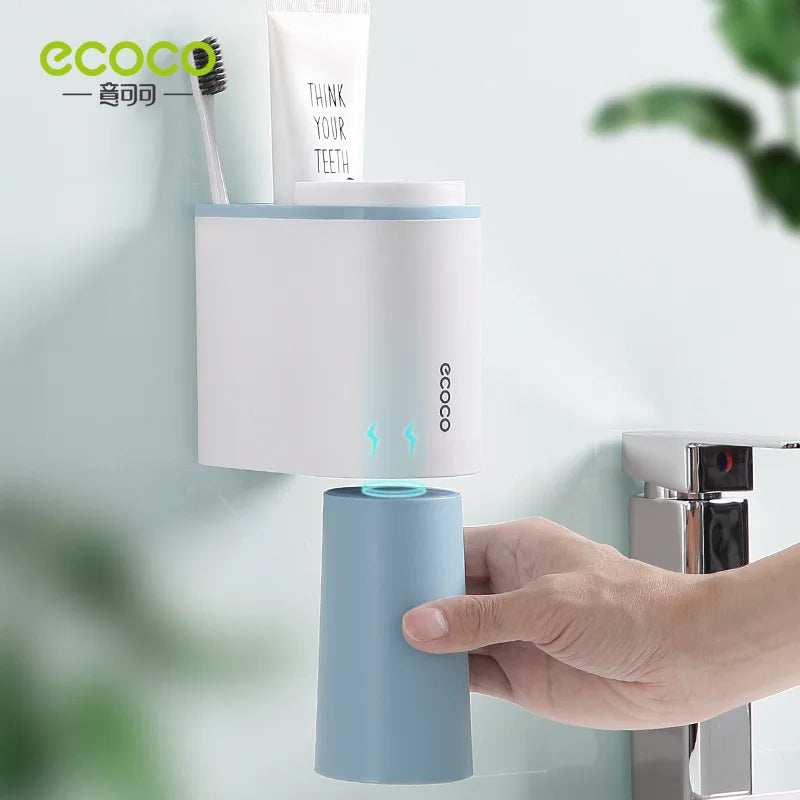 ECOCO Dust-proof Magnet Mouthwash Toothbrush Holder With Cups No Nail Wall Stand Shelf Bathroom Accessories Sets